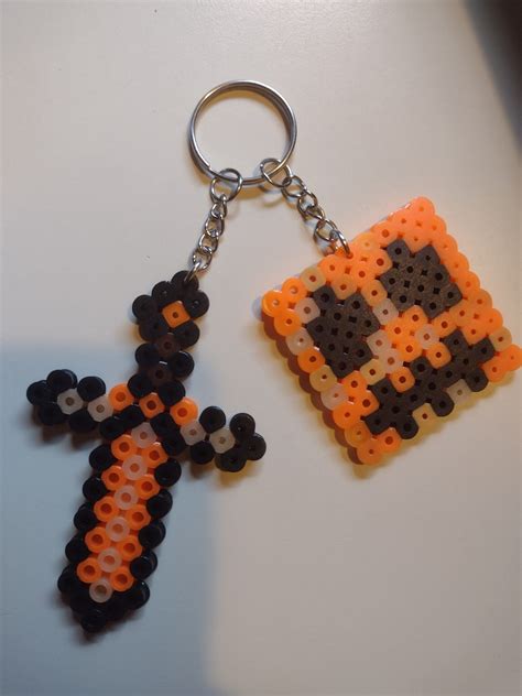 Minecraft Pumpkin And Sword Perler Bead Keychain Etsy