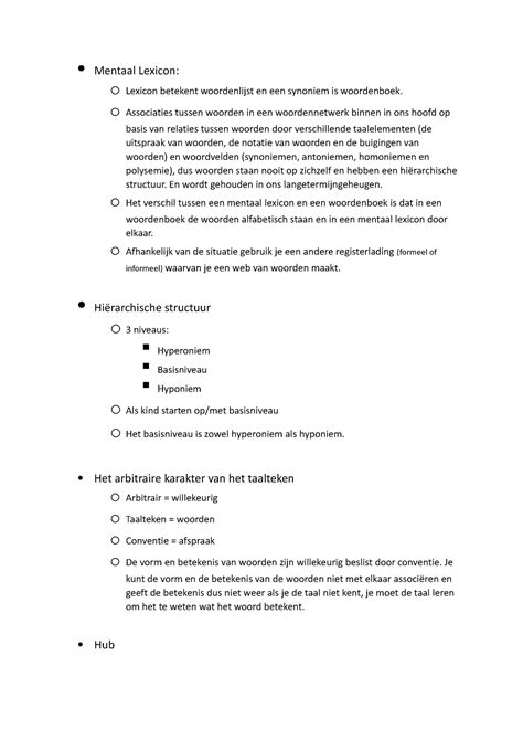 Samenvatting Web Van Woorden Mentaal Lexicon O Lexicon Betekent