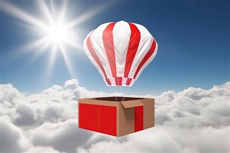 Premium Photo Illustration Of Cardboard Box And Parachute In The Sky