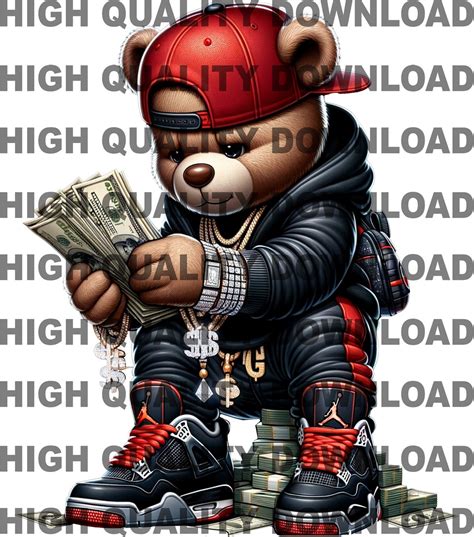 Graffiti Hip Hop Teddy Bear Holding Money Cartoon Teddy Bear Cash