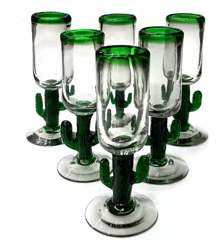 Set 6 Copa Tequilera Molis Cactus Y Borde De Color Artesanal Envío gratis