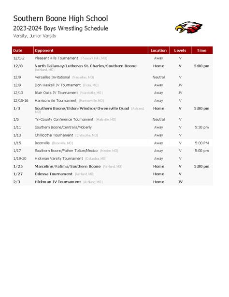 Southern Boone High School Winter Sports Schedules Boone County Journal