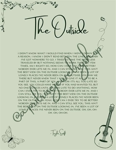 The Outside Taylor Swift Lyric Art Debut Album Digital Download - Etsy