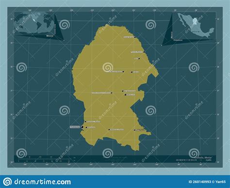 Coahuila, Mexico. Solid. Labelled Points of Cities Stock Illustration ...