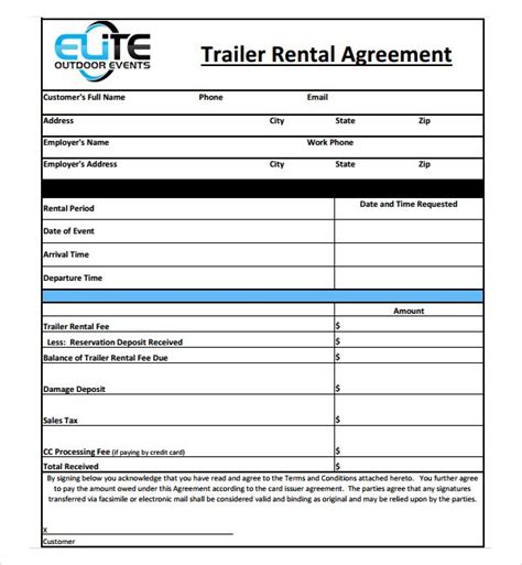 Free 12 Trailer Rental Agreement Templates In Ms Word Pdf Pages Contract Template Rental