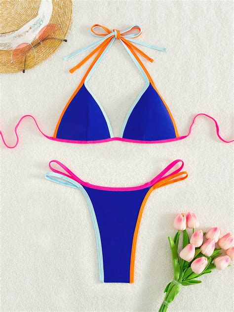 Color Block Halter Neck Bikini Set Carnival SHEIN USA