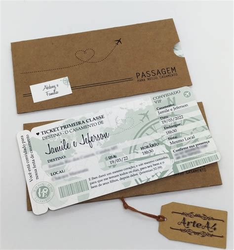 Convite De Casamento Ticket Passagem Aérea Verde Menta Elo7