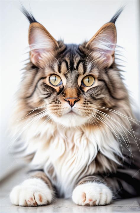 Premium Ai Image Cute Maine Coon Cat On A White Background