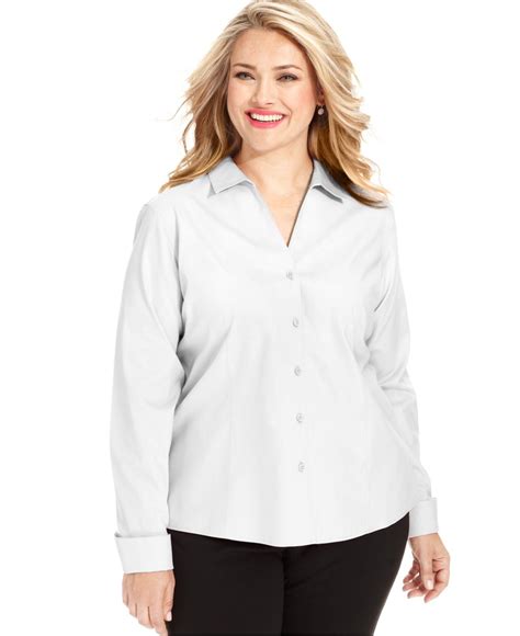 Jones New York Collection Plus Size Easy Care Long Sleeve Shirt Wear To Work Plus Sizes