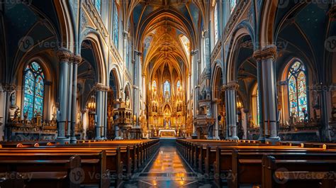 AI generated Photo of the interior of grand church with intricate ...