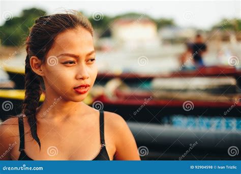 Beautiful Native Asian Girl On The Beach Girl During The Summer On The