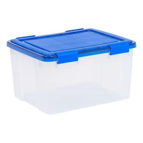 Iris 46 Qt Weatherpro Clear Plastic Storage Box Lid Blue 500201 The