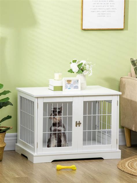 Cage Pour Chien Animaux Table D Appoint 2 En 1 Blanc Blanc Kiabi