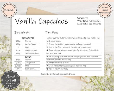 EDITABLE Recipe Card Template Printable Style 6 Worksheets Library