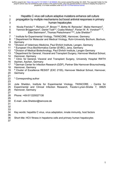 Pdf Hepatitis C Virus Cell Culture Adaptive Mutations Enhance Cell