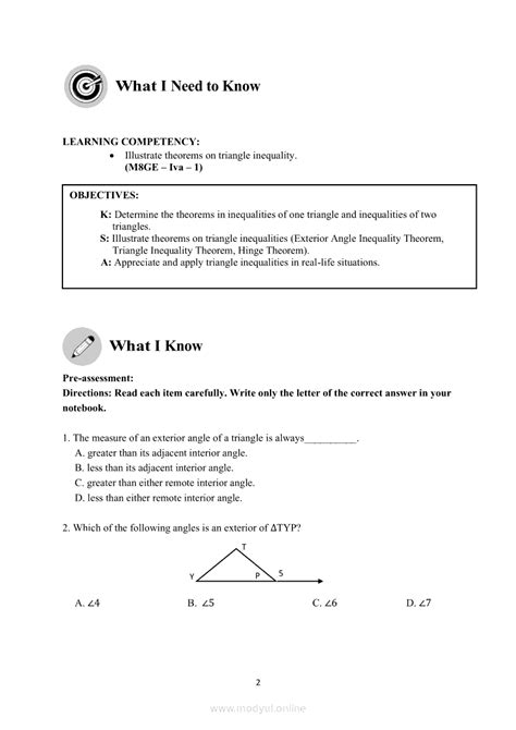 Mathematics Quarter Module Inequalities In Triangles Grade