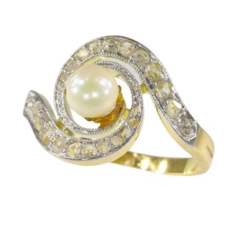 18 Quilates Oro Amarillo Anillo Perla Diamantes Catawiki