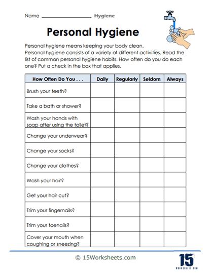 Personal Hygiene Worksheets 15