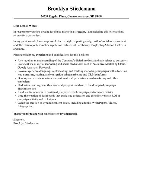 Digital Marketing Strategist Cover Letter Velvet Jobs