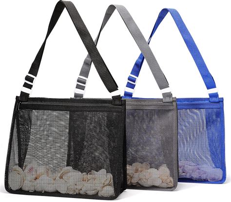 Tagitary Beach Toys Large Mesh Beach Bag With Zipper Sand Toy Seashell Bag Pool Bag