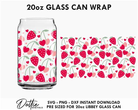 Valentines Fruity Hearts 20oz Libbey Glass Can Wrap Svg File