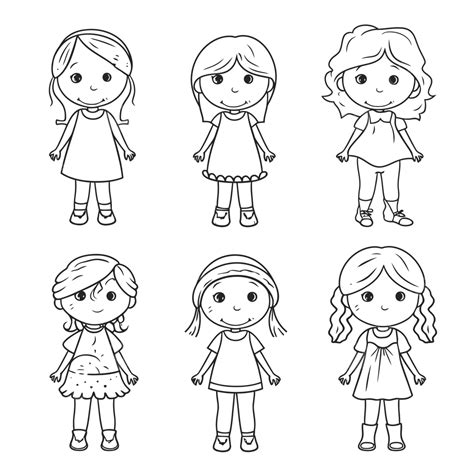 Dibujo De Conjunto Páginas Para Colorear Un Grupo Niñas Esbozar Vector Png Dibujos Dibujo De