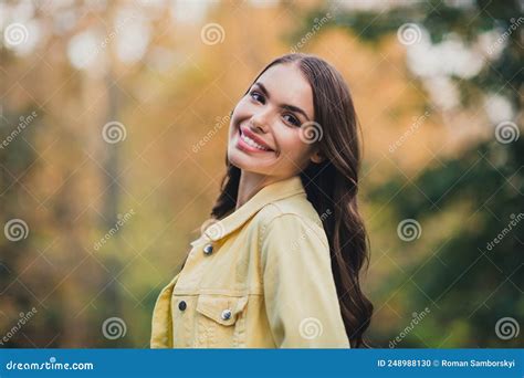 Profile Side View Portrait Of Attractive Cheerful Cute Girl Spending Free Time Breathing Oxygen