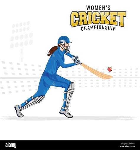 Womens Cricket Championship Concept With Female Batter Player Hitting