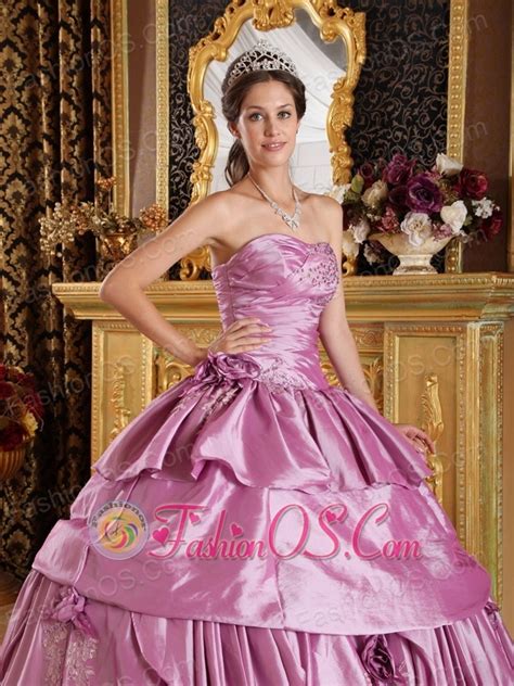 Romantic Lavender Sweet 16 Dress Strapless Taffeta Beading Ball Gown