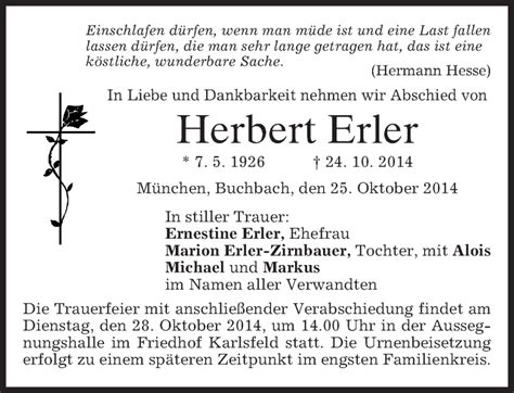 Traueranzeigen Von Herbert Erler Trauer Merkur De