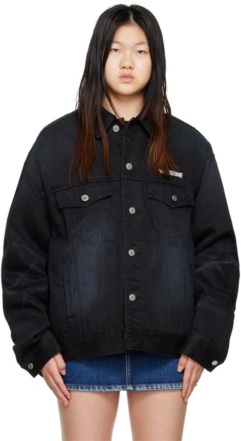 We11done Black Printed Denim Jacket SSENSE UK