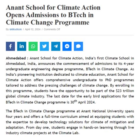 Anant School For Climate Action Opens Admissions To Btech In Climate