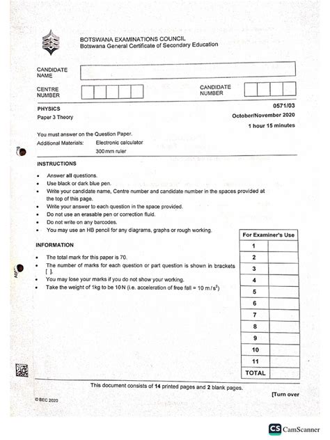 Bgcse Physics Paper 3 2020 Pdf