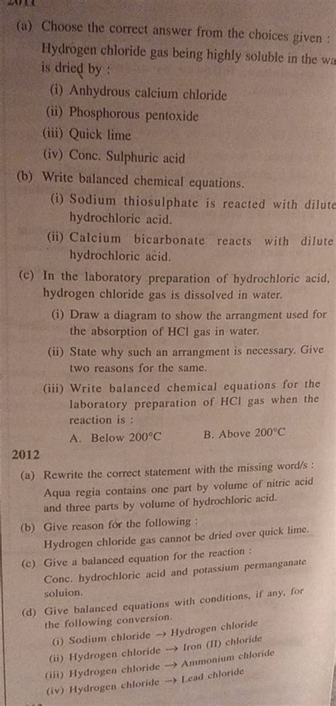 In The Laboratory Preparation Of Hydrochloric Acid Hydrogen Chloride Ga