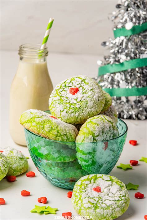 Grinch Crinkle Cookies - ZEN AND HONEY