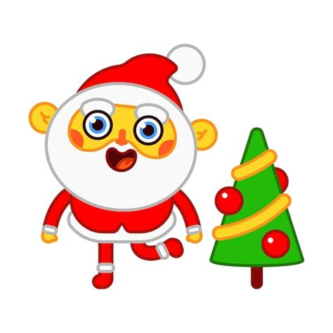 Premium Vector Santa Claus With Christmas Tree Vector Cartoon