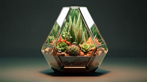 Premium Photo Geometric Glass Florarium With Succulents