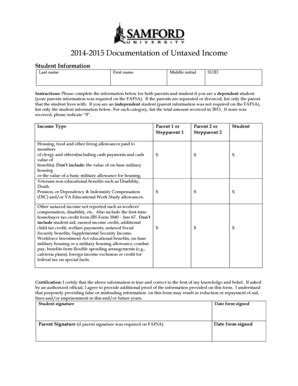 Fillable Online Samford 2014 2015 Documentation Of Untaxed Income Docx