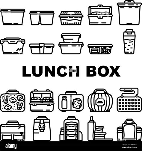 Lunch School Food Box Lunchbox Icons Set Vector Stock Vector Image