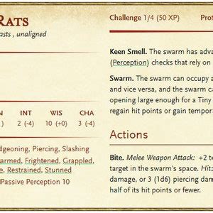 Swarm of Rats / Medium Swarm / Dnd / 5e / Pathfinder / Roleplaying ...