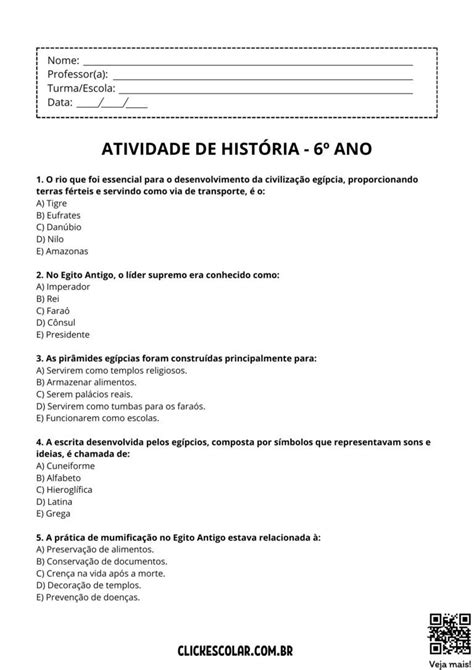 Trabalho De Historia 6 Ano - 11 Atividades de História para 6º Ano – Click Escolar