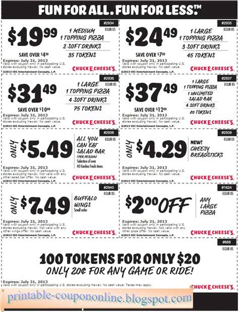 Printable Coupons 2023 Chuck E Cheese Coupons