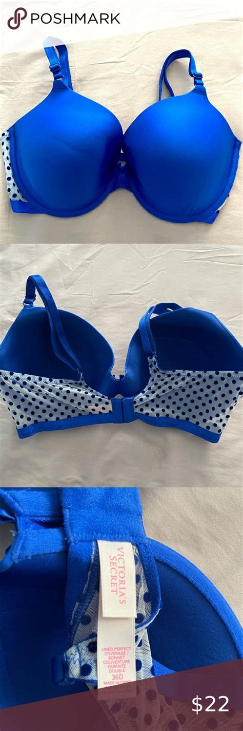 Victorias Secret Lined Perfect Coverage Bra Size 36D Blue Coverage