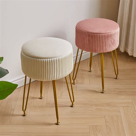 IBUYKE Velvet Storage Footrest Stool Ottoman Makeup Vanity Stool Side