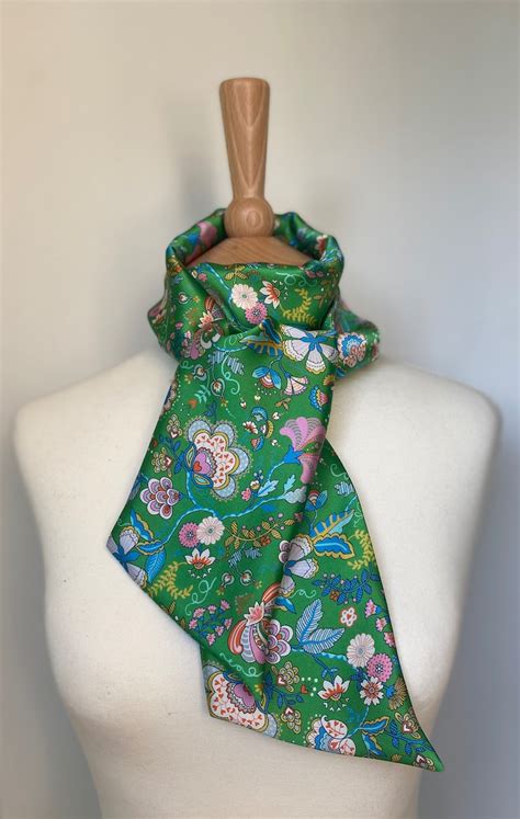 Mabelle Hall Liberty Belgravia Silk Satin Skinny Scarf Green Etsy