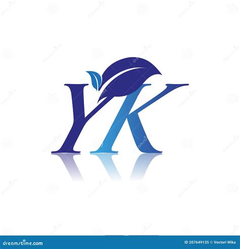 Letra Inicial Yk Con Logotipo De Hoja Color Azul Naturaleza Y Medio