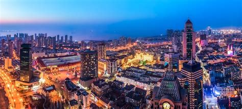 Premium Photo Aerial Photography Of Qingdao Bay At Night