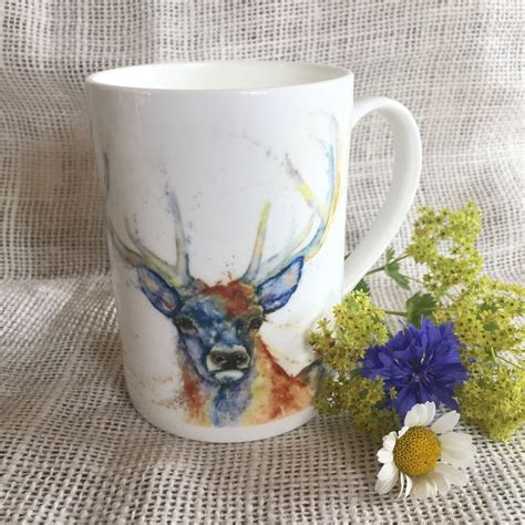 Stag Watercolour Bone China Mug China Cup Wildlife Art Mug By