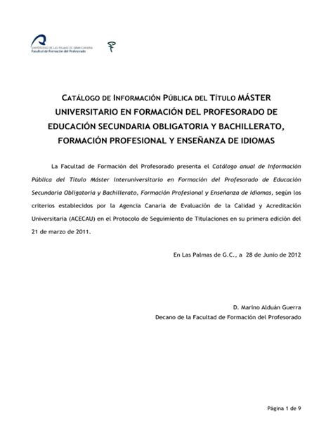 Cat Logo Informaci N P Blica M Ster Formaci N Del Profesorado