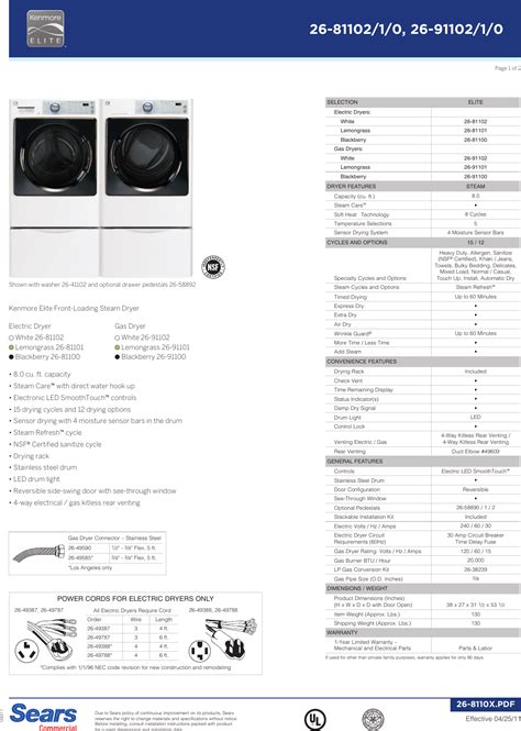 Kenmore Elite 8 0 Cu Ft Steam Electric Dryer Measurement Cheat Sheet